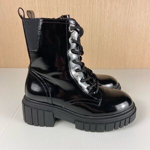 Burudani Black Patent Platform Combat Boots Sz 8 Chunky Lug Y2K
